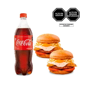 Pack 3( 2 Hamburguesa A Lo Pobre Tambo + 1 Gaseosa Coca Cola X 1Lt)
