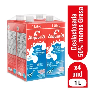 4 Leche alqueria deslactosada x 1 litro 50% menos grasa tetra pak 4 Leche alqueria deslactosada x 1 litro 50% menos grasa tetra pak