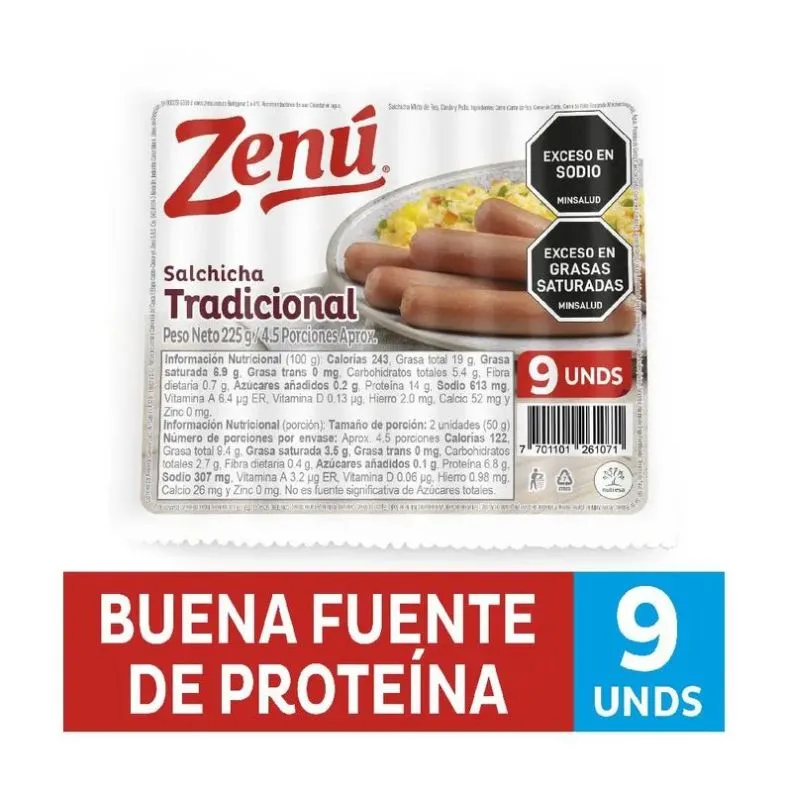SALCHICHA TRADICIONAL ZENU X 225 GRS SALCHICHA TRADICIONAL ZENU X 225 GRS