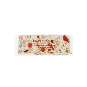 484 - Turrón semiduro almendra, fresa y pistacho 80 gr
