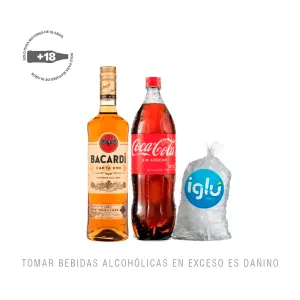 Pack (1 Ron Bacardi Carta Oro x 750 Ml + 1 Hielo 1.5 Kg + 1 Coca Cola Sin Azúcar x 1.5 Lt)
