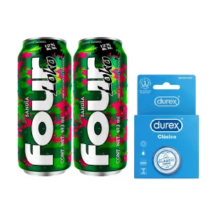 Pack (2 RTD Four Loko Sandía 473 ml + 1 Preservativo Durex Clásico 3und)
