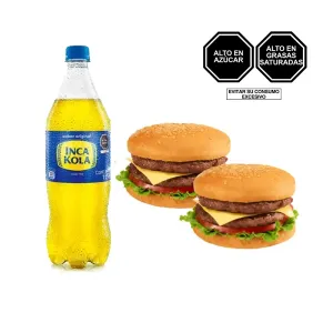 Pack (1 Inca Kola x 1 Lt + 2 Hamburguesa Doble Con Queso)
