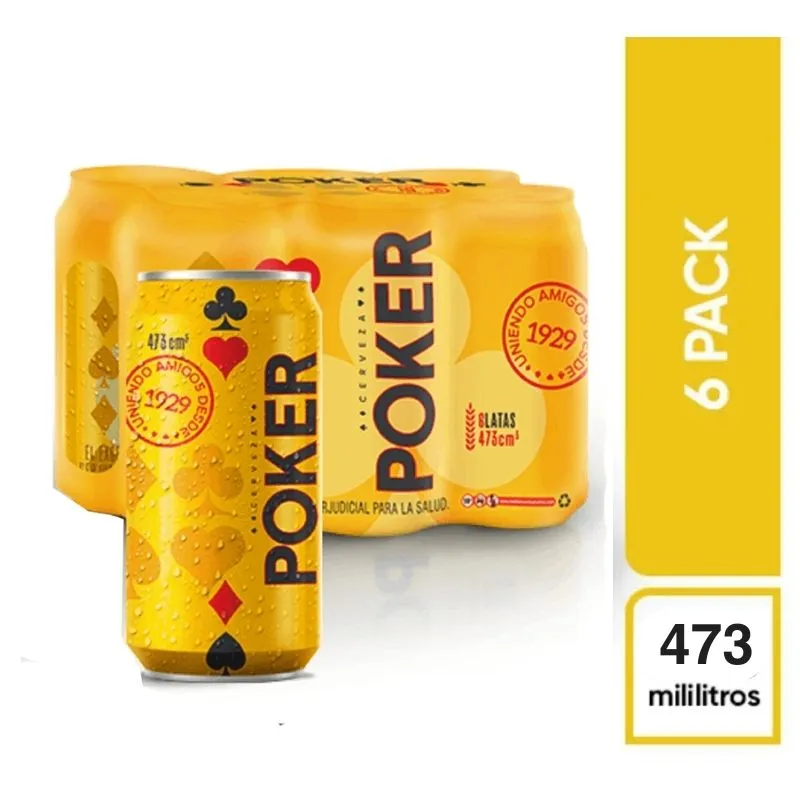 Sixpack cerveza poker lager clasica x 473 cc laton Sixpack cerveza poker lager clasica x 473 cc laton