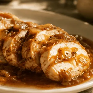 Pollo relleno con queso brie y cebolla acaramelada