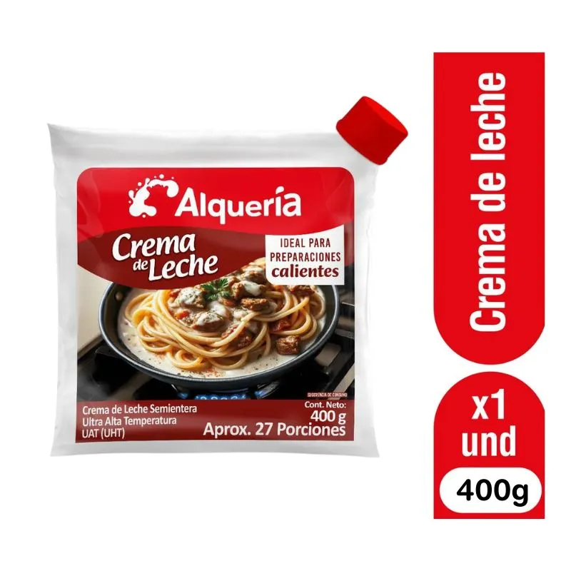 CREMA DE LECHE ALQUERIA SEMIENTERA PREPARACIONES CALIENTES X 400 GRS