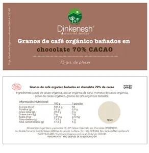 Granos de café cubiertos en chocolate orgánico / vegano 75gr