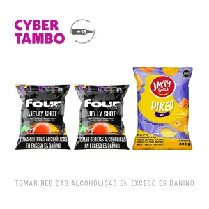 Pack (2 Jelly Shots Four Loko Surtido X 8 Und + 1 Mix Pikeo Jappy Snack Original 200 Gr)