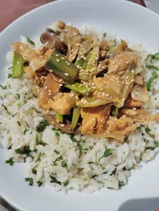 Pollo mongoliano + entrada y postre.