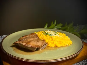 Lomo con con Risotto de Zapallo