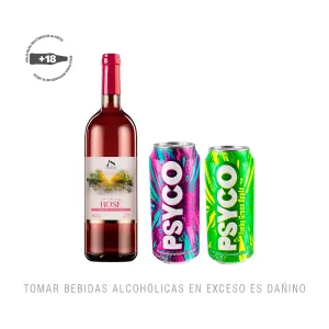 Pack 1 Vino Altos Del Sur Rose Botella 750Ml + 1 Rtd Psyco Berry Crush + 1 Rtd Psyco Green Apple 473Ml