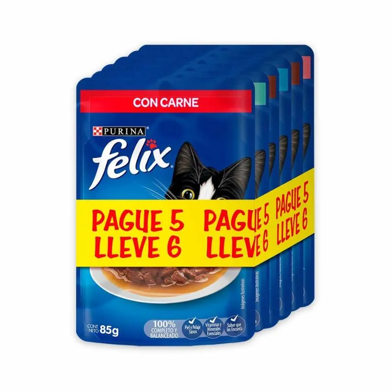 Alimento Humedo Felix Surtido x 85 grs Pague 5 Lleve 6