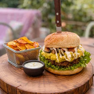 Hamburguesa La Top de Hongos Vegano APLV, Sin Soya.