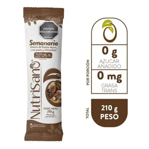 Mezcla frutos secos uvas pasas y chocolate nutrisano seminario x 210 grs