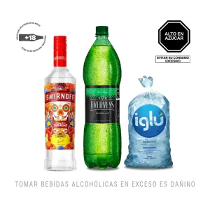 Pack (Vodka Tamarindo 700ml + Bebida Evervess Carbonatada 1.5 L +  Hielo Iglú Bolsa 1.5 Kg)