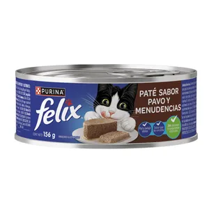 ALIMENTO HUMEDO FELIX PATE PAVO Y MENUDENCIAS X 156 GRS LATA