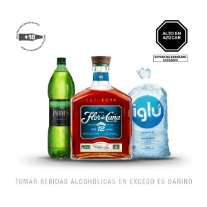 Pack (1 Ron Flor de Caña 12 Años 750 ml + 1 Bebida Evervess Carbonatada 1.5 L + 1 Hielo Iglú Bolsa 1.5 Kg)
