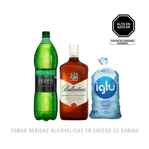 Pack (1 Evervess x 1.5 Lt + 1 Whisky Ballantines Finest x 1 Lt + Hielo 1.5 Kg)