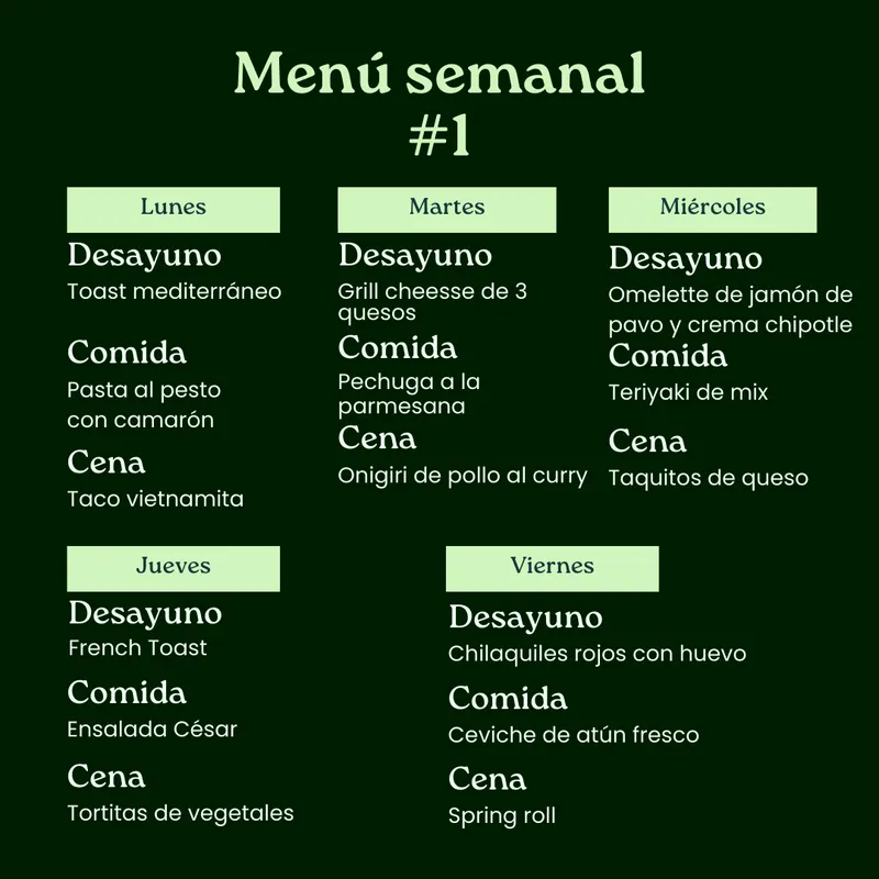 Menú semanal #1 Menú semanal #1