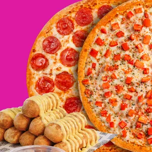 Promo de dos pizzas clásicas más acompañamiento