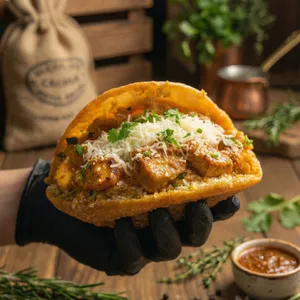 Arepa Frita de Pollo Tikka Masala