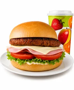 Hamburguesa + queso + jamón + jugo