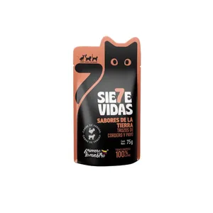 ALIMENTO HUMEDO GATOS SIETE VIDAS 75G TROZOS DE CORDERO Y PAVO