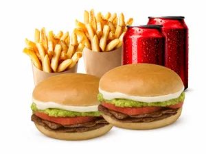 2 Churrascos italianos o barros lucos (elige el que mas te guste) + 2 papas individuales + 2 latas 355cc.