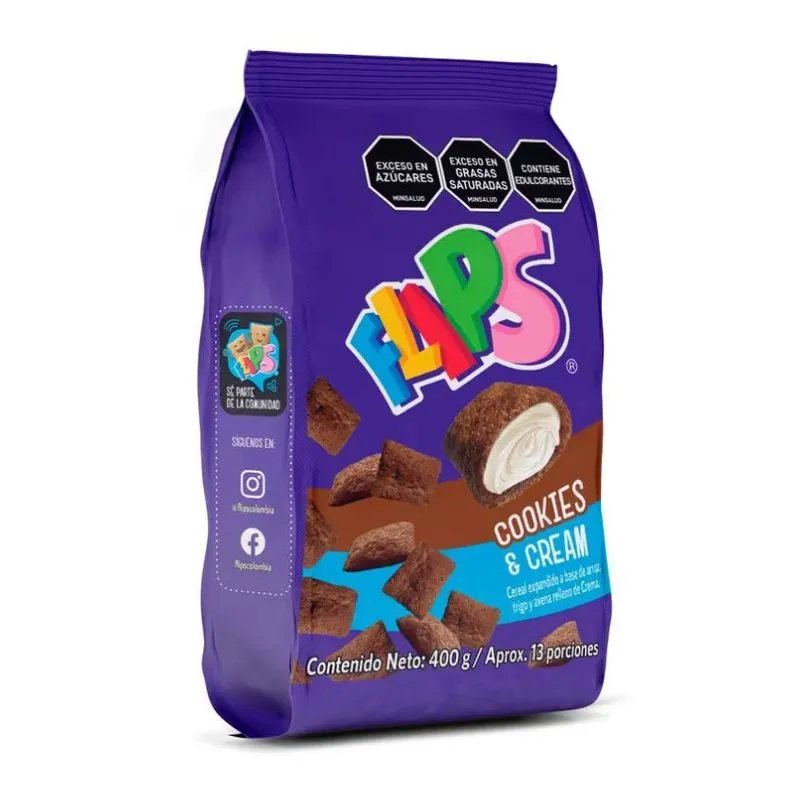 CEREAL CON RELLENO COOKIES Y CREAM FLIPS X 400 GRS BOLSA