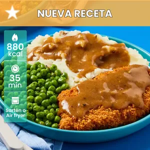 Kit: Cerdo apanado con salsa teriyaki, puré de papa al ajillo y arvejas-150