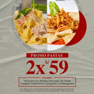 PROMO PASTAS 2 X S/. 59.00