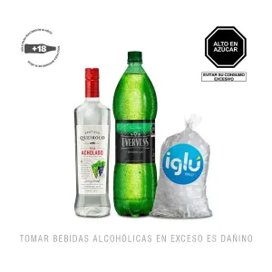Pack 1 (Pisco Acholado Santiago Queirolo 750ml + Bebida Carbonatada Evervess 1.5Lt + Hielo)