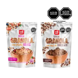 Pack (1 Granola Vive Day Con Frutos Rojos X 350 Gr + 1 Granola Vive Day Con Chips Chocolate X 350 Gr)