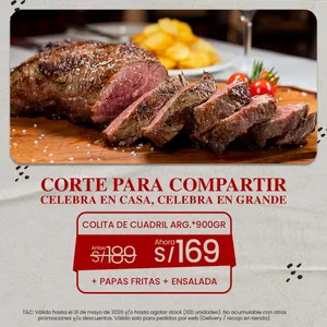 CORTE PARA COMPARTIR (COLITA DE CUADRIL ARG.900 GR. + PAPAS FRITAS+ ENSALADA