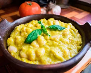 Porotos con mazamorra + entrada y postre.