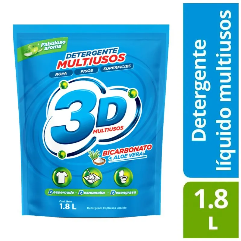 DETERGENTE LIQUIDO 3D MULTIUSOS 1800ML BICARBONATO+ALOE VERA