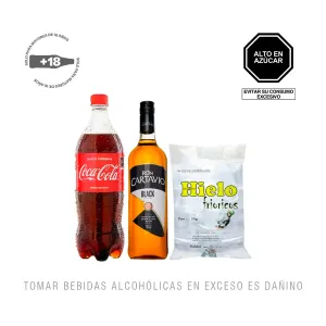 Pack 1 Ron Cartavio Black 750Ml + 1 Coca Cola 1Lt + 1 Hielo Frioricos 1.5Kg