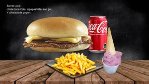 Churrasco Barros Luco Con Coca-cola C/ Papas Fritas Y Helado De Fruta