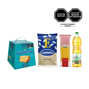 Pack (Tallarín Molitalia 450 gr + Aceite vegetal corazón del fundo 900 ml + Arroz Costeño graneadito 750 gr + Panetón Donofrio Caja 880 gr)