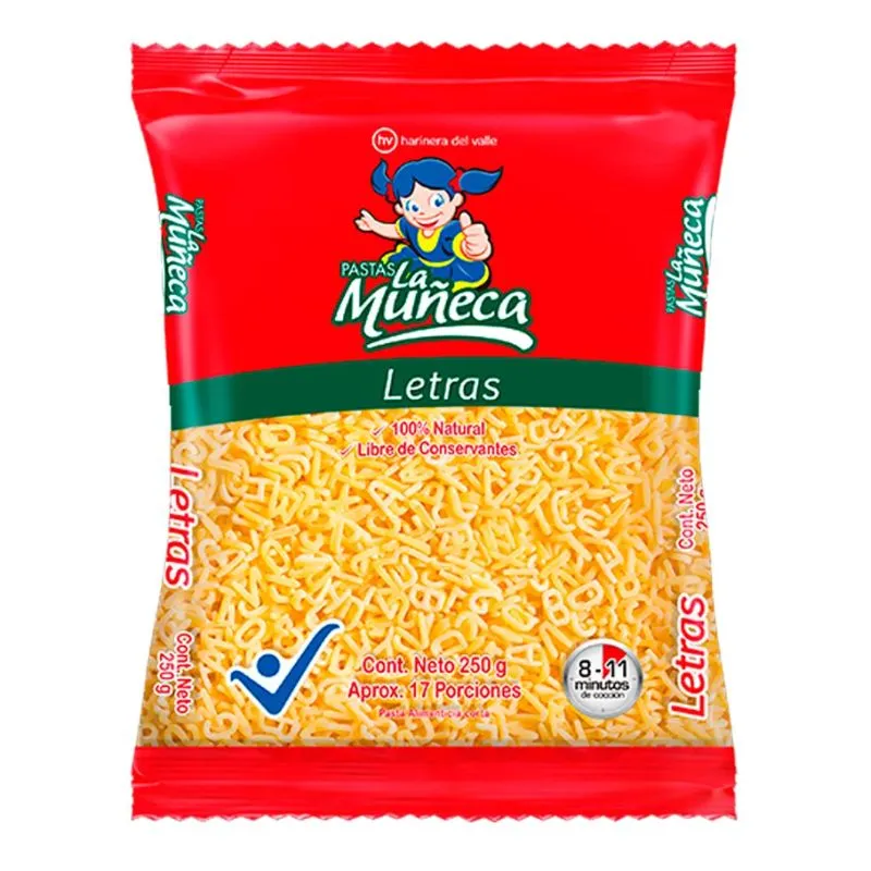 Pastas la muñeca letras x 250 grs