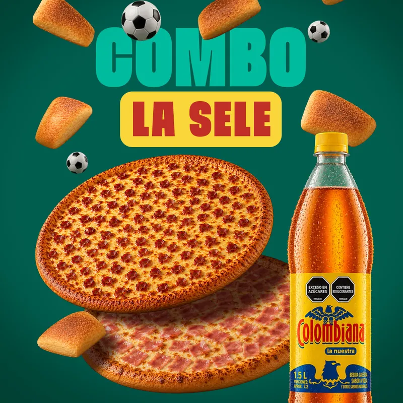 DOBBLE PIZZAS MEDIANAS + PANCITOS X6 + BEBIDA 1.5L DOBBLE PIZZAS MEDIANAS + PANCITOS X6 + BEBIDA 1.5L