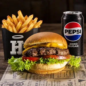 Combo Classic Burger Simple + Papas Fritas y Bebida 350cc