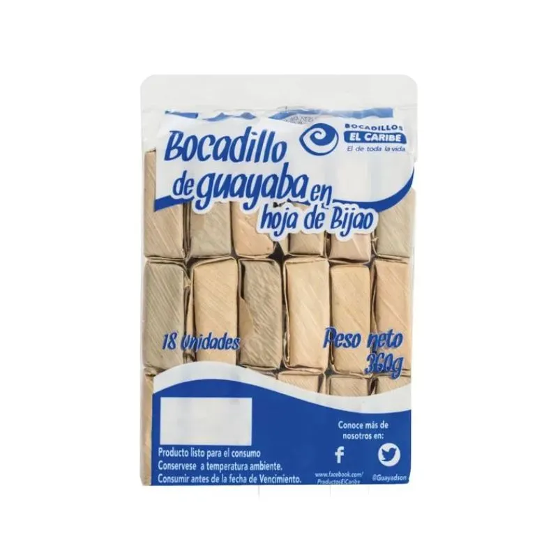 BOCADILLOS EL CARIBE GUAYABA HOJA DE BIJAO X 360 GRS 18 UNDS