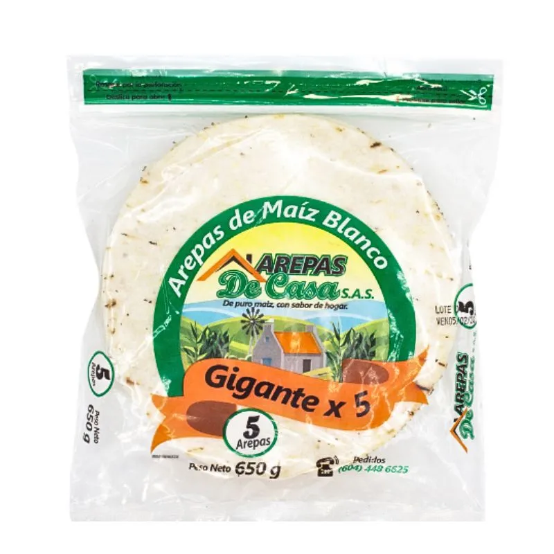 Arepas de maiz arepas de casa gigante x 5 unds Arepas de maiz arepas de casa gigante x 5 unds
