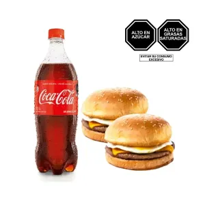 Pack (1 Coca Cola x 1 Lt + 2 Hamburguesa Royal Con Queso)