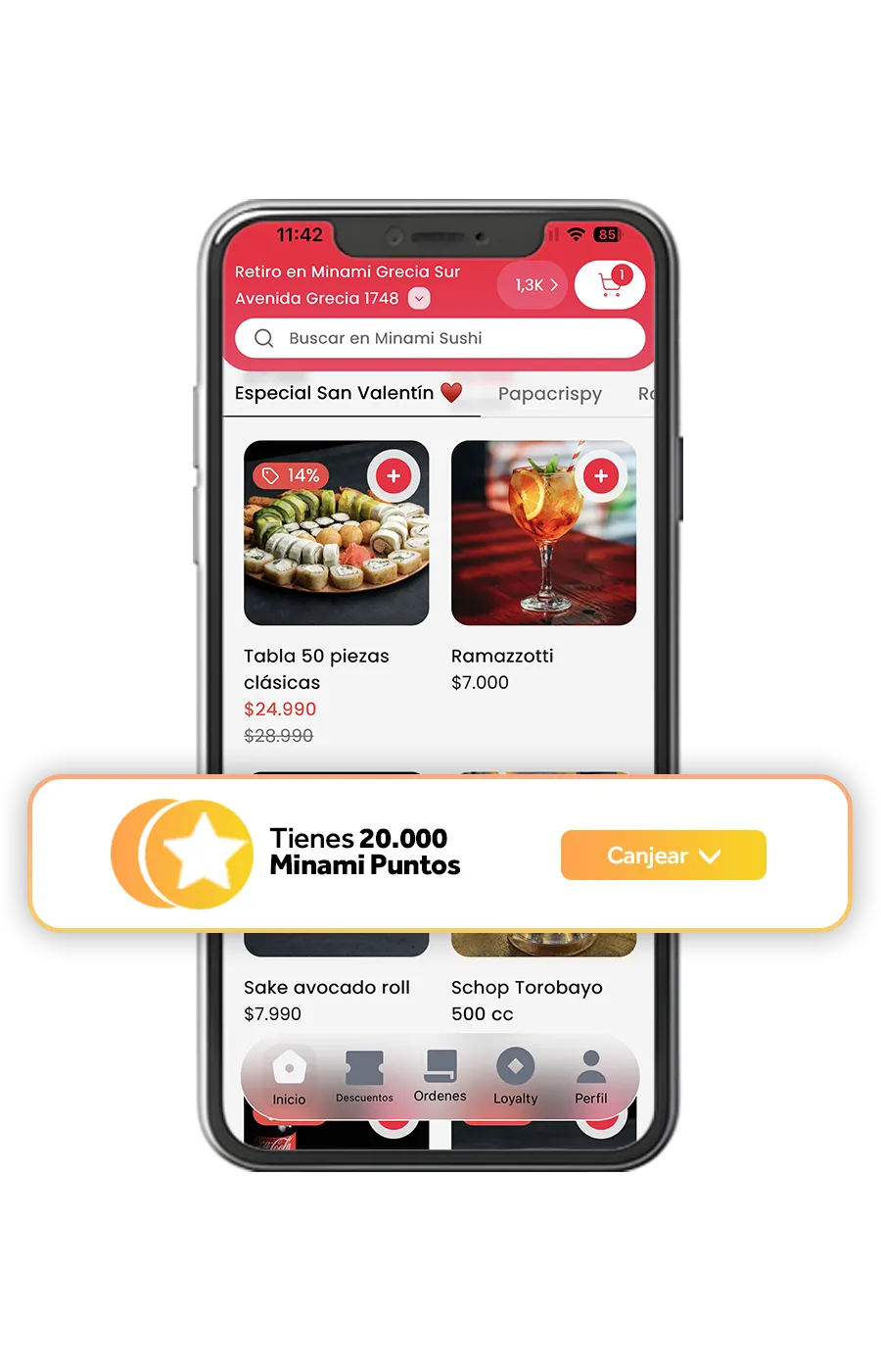 Aplicación móvil de Minami Sushi para realizar pedidos y acumular puntos