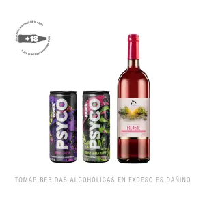 Pack (1 Vino Altos Del Sur Rose Botella x 750 ml + 1 Rtd Psyco Berry Crush x 473 ml + 1 Rtd Psyco Green Apple x 473 ml)