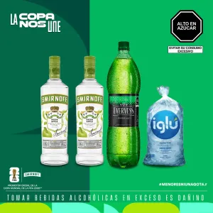 Pack (2 Vodka Smirnoff Green Apple 0.7L + 1 Evervess 1.5Lt + 1 Hielo)