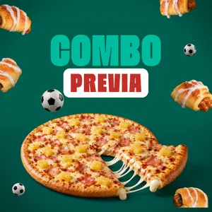 1 Pizza Mediana Hawaiana + Borde Queso + Arequipe Rolls x16