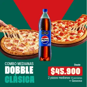 DOBBLE PIZZAS MEDIANAS 1 INGREDIENTE + BEBIDA 1.5L
